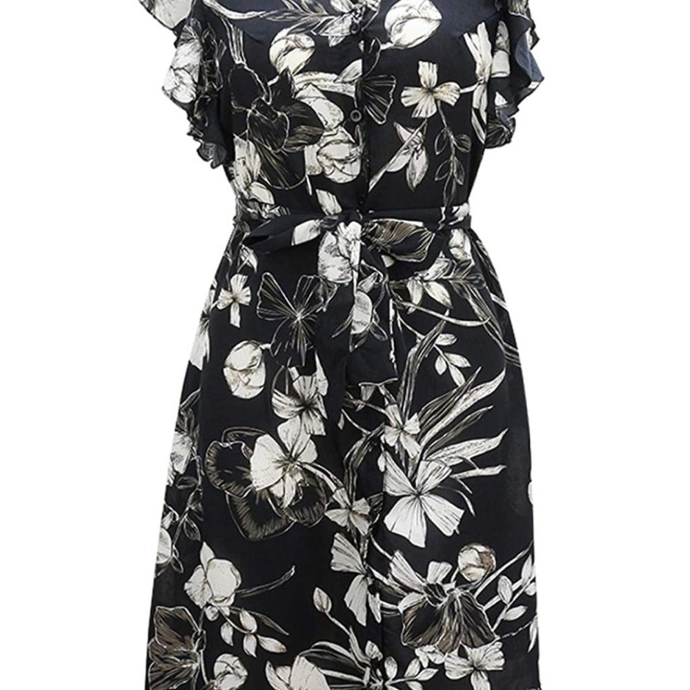 NWT Flutter Sleeve Button A-line Floral Sundress - Picture 7 of 7